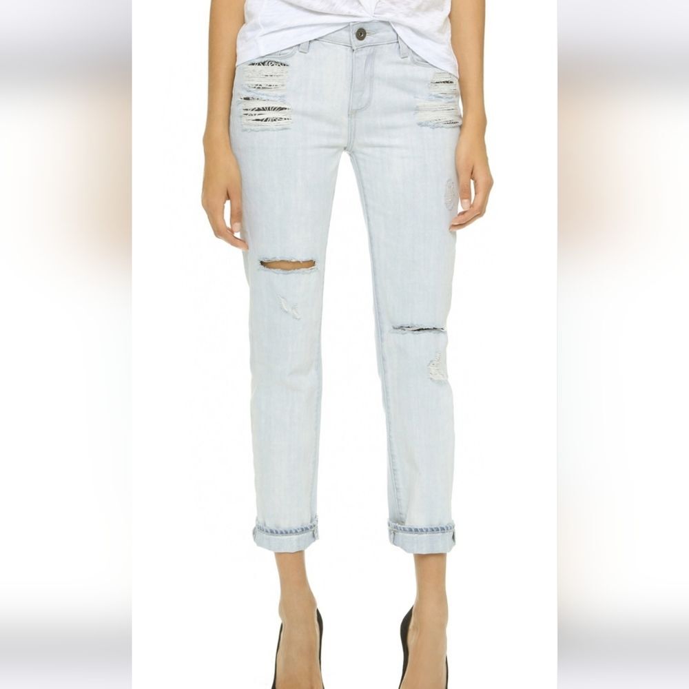 NWT Paige Porter Aiden Destruction Mid Rise Boyfriend Straight Cotton Size 25